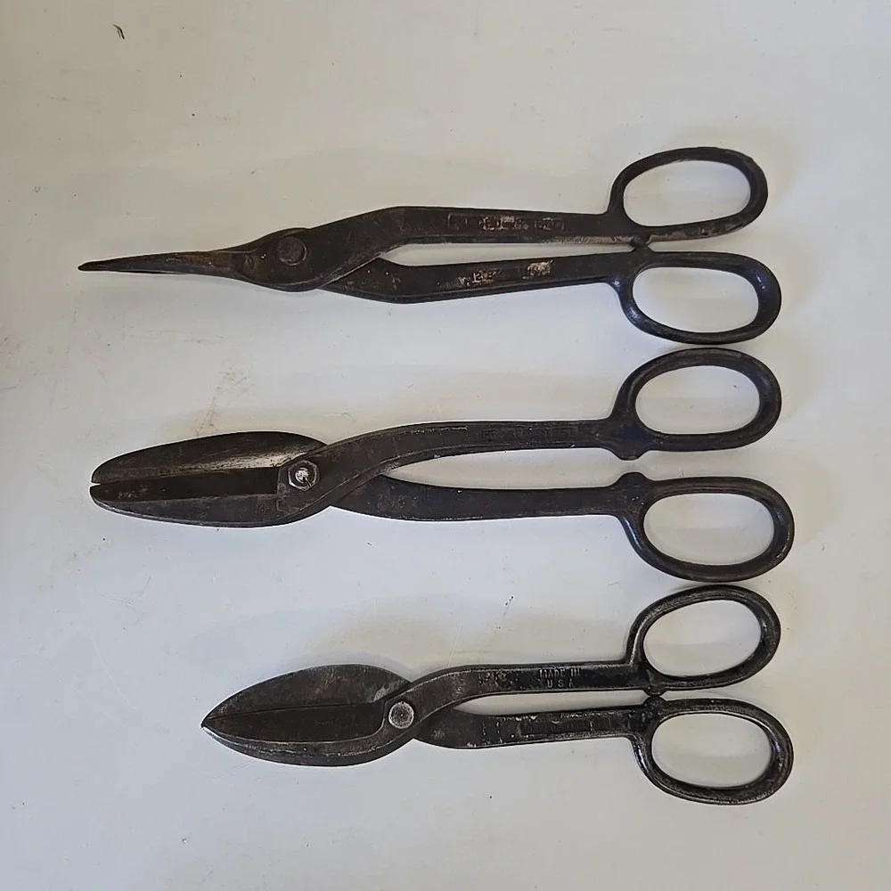Vintage Heavy Duty Shears Tin Snips #7 Forged‎ Metal Snips USA Lot Of 3
